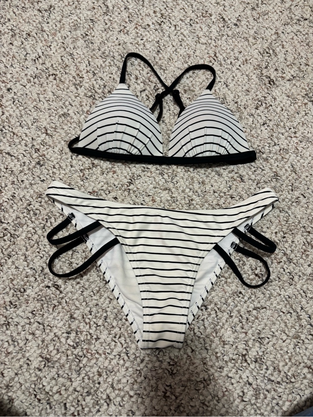 Ardene White and Black Striped Bikini Set